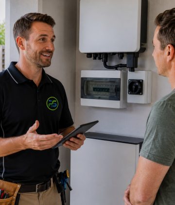 Electrician talking to customer